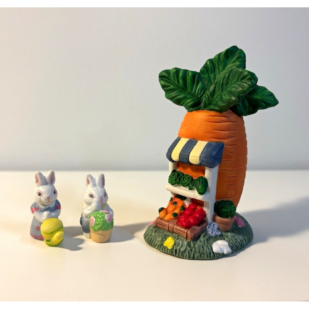 Lillian Vernon 3pc Bunny Set Hand Painted Resin #8940 Vegetable Stand W Bunnies